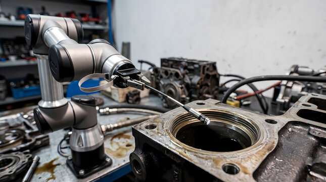 Collaborative robot arm using borescope to inspect engine block bore