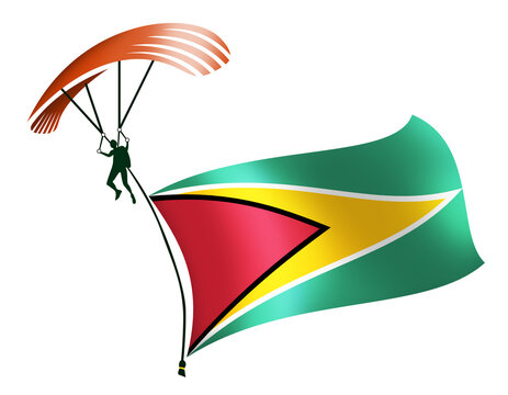 A skydiver, A paratrooper, A parachutist carrying a flag of Guyana