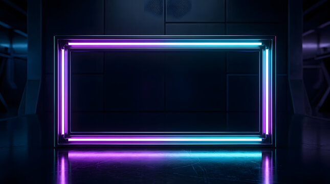 Futuristic Sci-Fi Glowing Neon Frame Backdrop