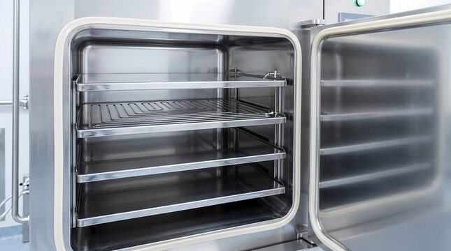 Industrial freeze dryer lyophilizer with open stainless steel chamber door