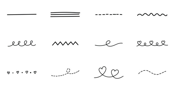 Set of various hand drawn line dividers and decorative borders for graphic design and digital projects
