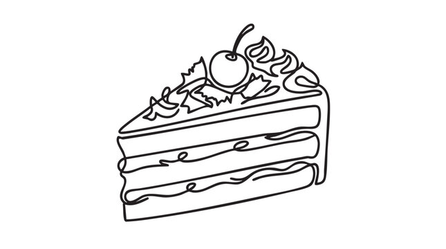 forest cake slice vector icon, continuous line art illustration for dessert continuous line art vector icon