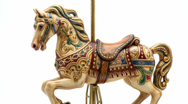 Vintage carousel horse figurine with ornate carved details and golden polish