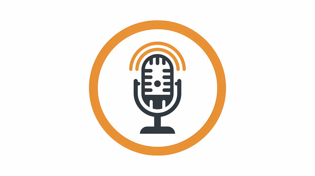 Podcast icon with microphone and sound waves in orange circle