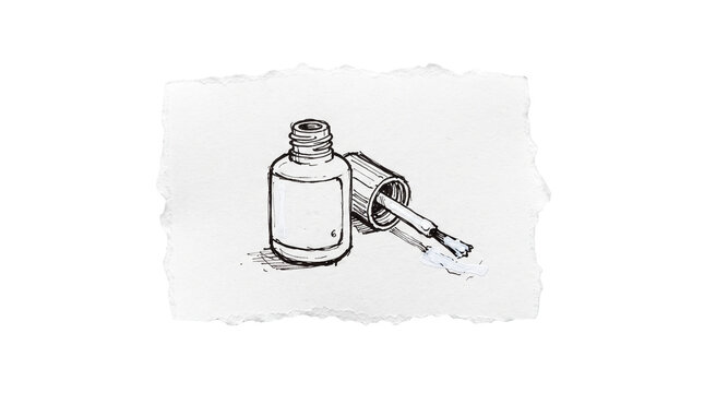 Correction fluid bottle pencil drawing on piece of paper, office white-out tool, transparent background