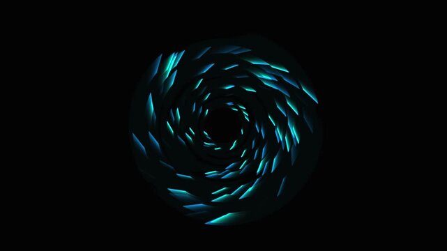 Abstract digital vortex with blue glowing light streaks forming a spiral pattern