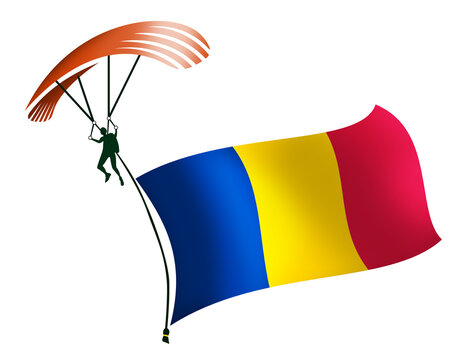 A skydiver, A paratrooper, A parachutist carrying a flag of Chad