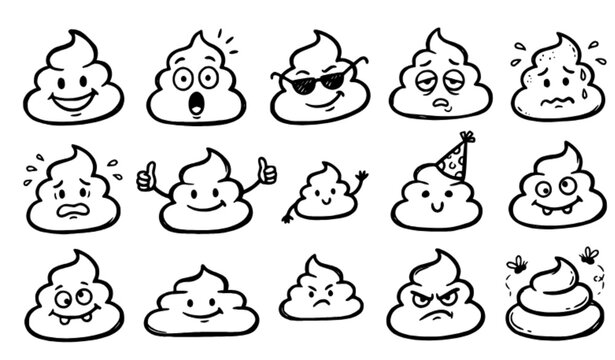 Funny Poop Doodle Collection &ndash; Hand Drawn Cartoon Vector Set