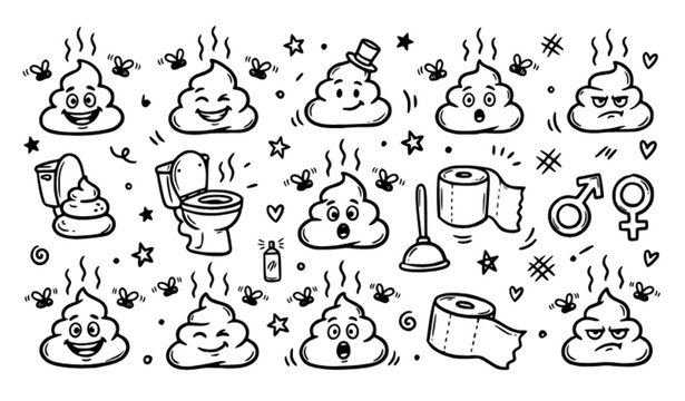 Hand Drawn Poop and Toilet Humor Doodles &ndash; Funny Vector Illustration Set