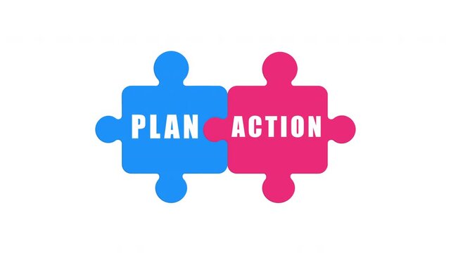 Plan and Action Puzzle Pieces Animation for Business Strategy, Goal Setting, Execution and Success