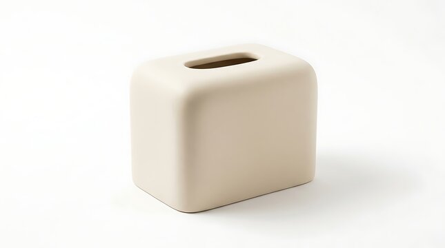 Minimalist beige tissue box cover isolated on white background