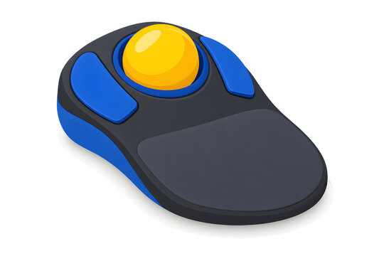 A trackball mouse with a large top ball for low-effort cursor control, isolated on white