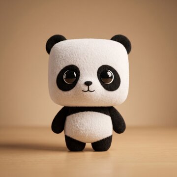 Adorable panda toy character standing upright with classic black and white coloring, large glossy eyes, rounded ears, and a soft plush appearance.