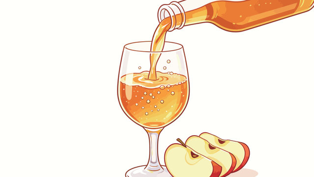 Golden Liquid Poured Into Crystal Wine Glass Beside Fresh Apple Slices
