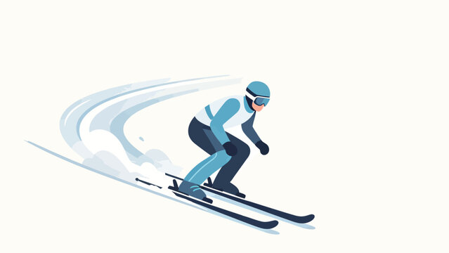 Dynamic Stylized Vector Illustration of a Professional Alpine Skier Carving a Turn in Snow with Speed Lines