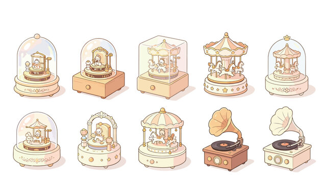 Charming Vintage Music Boxes and Gramophones with Carousel Motifs in Soft Warm Colors