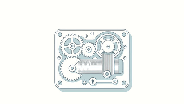 Vintage Mechanical Clockwork Illustration featuring interlocking gears, levers, and a keyhole on a cream