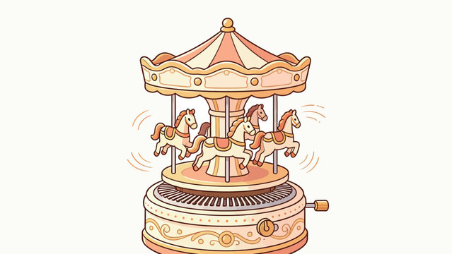 A whimsical vintage carousel music box with rotating horses and ornate golden details
