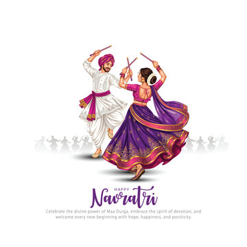 Garba Night poster for Navratri Dussehra festival of India. vector illustration design of peoples playing Dandiya dance.