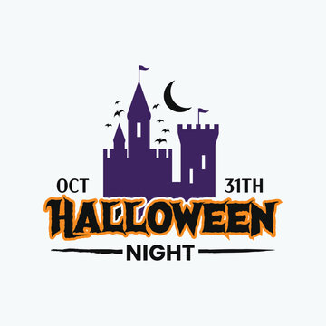 Halloween Night October 31th Haunted Castle Spooky Vector Badge