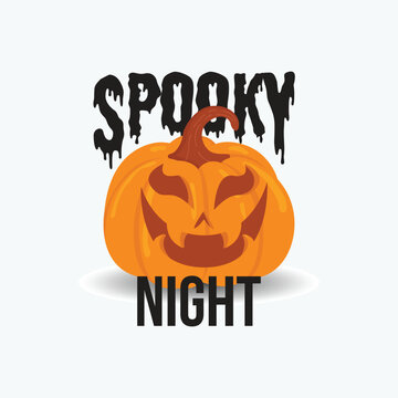 Spooky Night Jack O Lantern Pumpkin Flat Vector Illustration