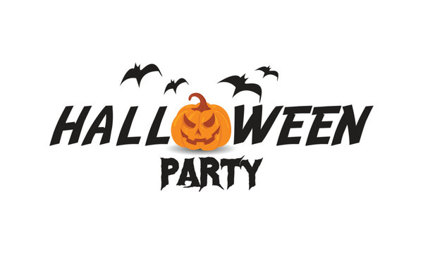 Halloween Party Typography with Jack O Lantern Pumpkin Vector Logo