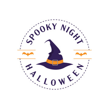 Spooky Night Halloween Witch Hat Minimalist Circular Badge Vector
