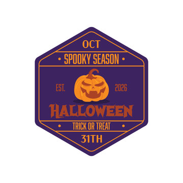 Spooky Season Halloween Hexagon Badge with Jack O Lantern Pumpkin