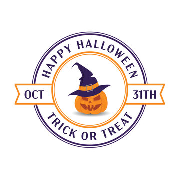 Happy Halloween Pumpkin Wearing Witch Hat Round Ribbon Badge