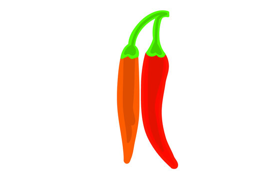 Simple illustration of two hanging red and orange chili peppers with green stems.