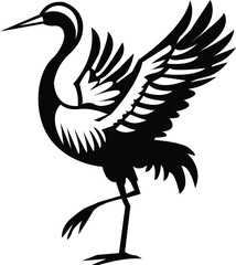 Fototapeta premium Silhouette of a crane in flight with wings spread wide, showcasing its elegant form and graceful movement