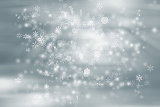 white snow blur abstract background. Bokeh Christmas blurred beautiful shiny Christmas lights.