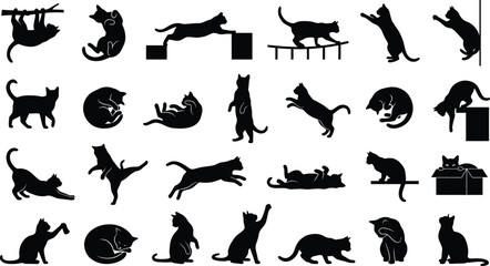 Obraz premium Creative Cat Silhouette Collection with Unique Poses on White Background