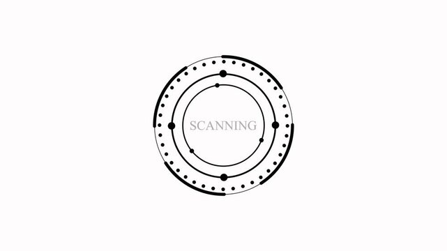 Futuristic HUD Scanning Interface Overlay with Rotating Circular Radar Animation, Digital Scanner, Target Detection, Cyber Technology and Sci-Fi Surveillance Motion Graphic on Black Background with Al