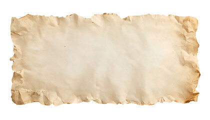 Fototapeta premium Single rectangular piece of vintage aged beige paper with torn edges as transparent PNG
