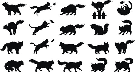 Obraz premium Creative Cat Silhouette Collection with Unique Poses on White Background