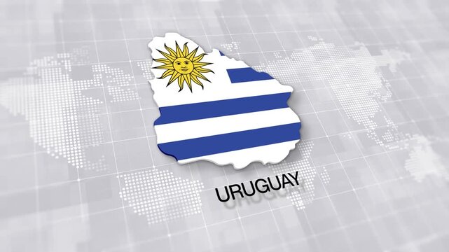 Uruguay map with national flag on minimal digital world map background, global political, geographic border for international news concept with white background