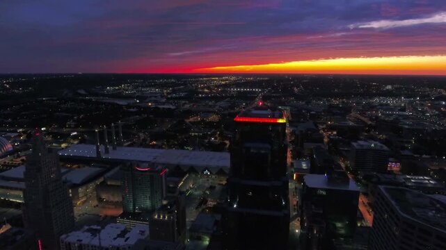 Kansas City at Night Missouri Aerial View of Downtown City Lights and Illuminated Buildings Creating a Dynamic Metropolitan Panorama with Bright Urban Streets and Architecture