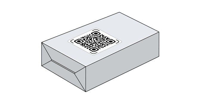 Simple illustration of a cardboard box with a QR code.
