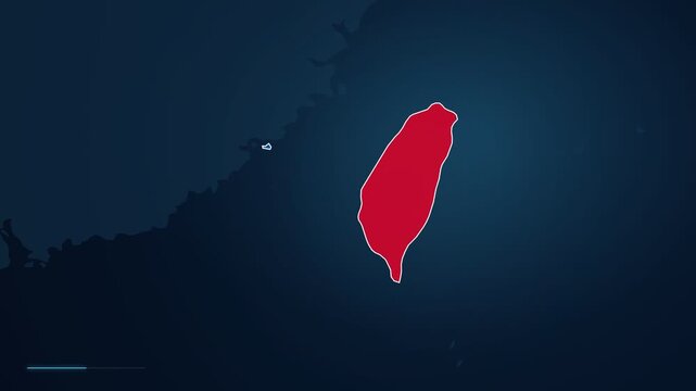 Digital map footage zooming in to highlight the city of Tainan in Taiwan, Asia, with a location pin and geographic locator displayed