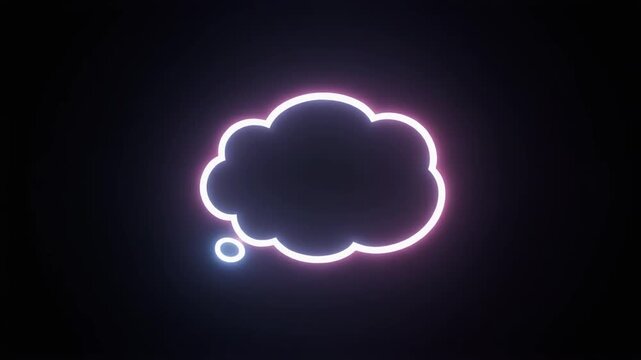 Neon thought bubble glowing animation looping on black background