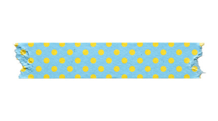 Strip of blue washi tape with yellow polka dots with paper tape on transparent background © EtiAfrose