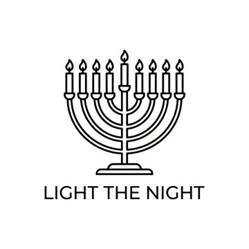 Minimalist Black and White Illustration of a Lit Menorah for Festive Celebration.