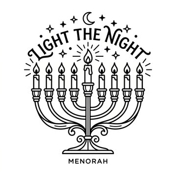 Illustrated Menorah with Light the Night Text for Festive Celebration Design.
