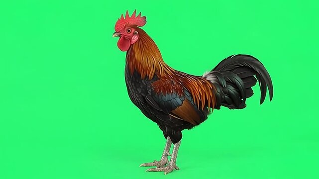 Fighting cock on green screen background.