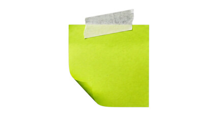 Green square sticky note attached with masking tape with secured top edge on transparent background © EtiAfrose