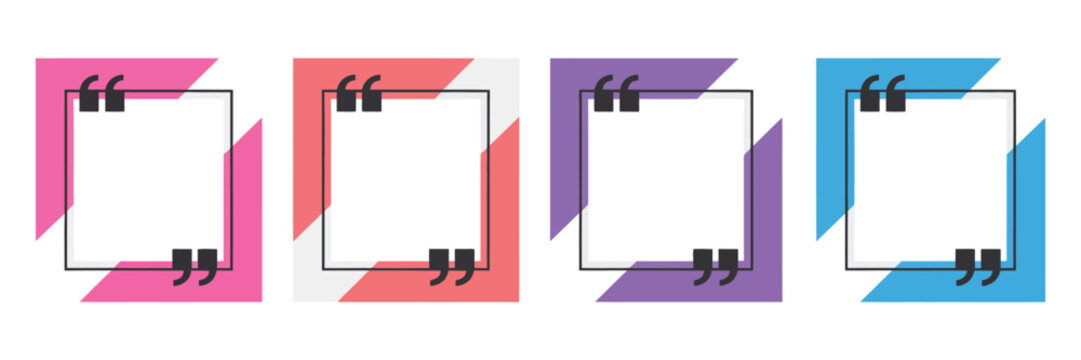 quotation mark frame template set for social media square post, creative quote layout