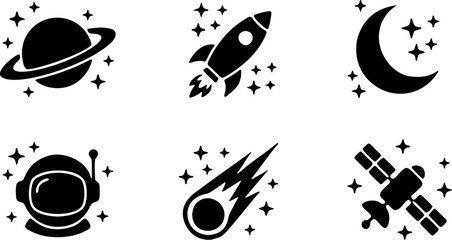 black space and astronomy glyph icons isolated on white background © metakritik
