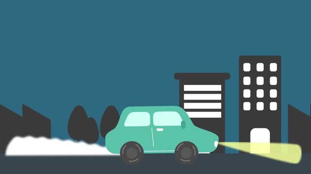 夜の街並みを走る車のループアニメーション動画（ナイトドライブ・交通）