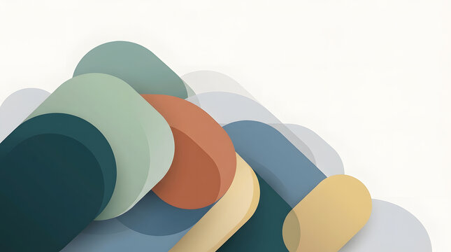 Abstract background with layered shapes, pastel colors, and 3D depth